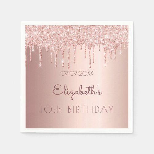 10th birthday party rose gold glitter 10 girl pink napkins