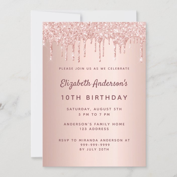 10th birthday party rose gold glitter pink invitation | Zazzle.com