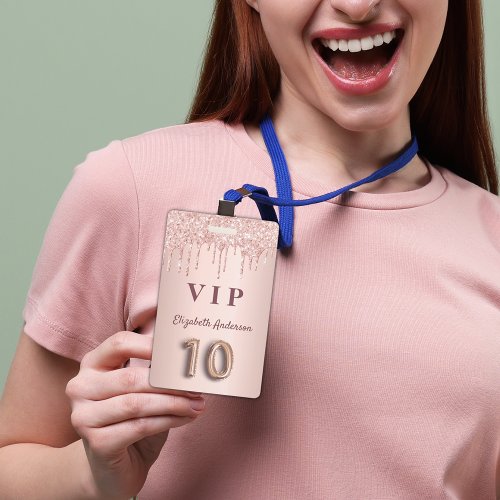 10th birthday party rose gold glitter pink vip badge