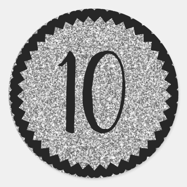 10th Birthday Party Silver Glitter Classic Round Sticker (Front)