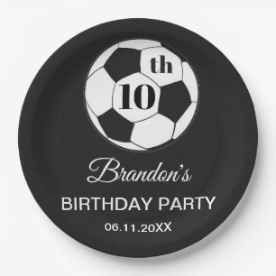10th Birthday Party Soccer Black Boys Sports Paper Plates