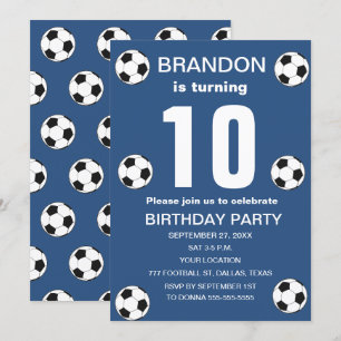 10th Birthday Party Soccer Blue Boys Sports Invitation