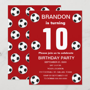 10th Birthday Party Soccer Red Boys Sports Invitation