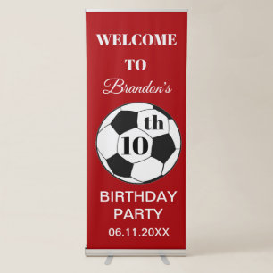 10th Birthday Party Soccer Red Boys Sports Retractable Banner