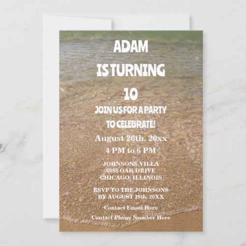 10th Birthday Party Tenth Ocean Sandy Beach Custom Invitation