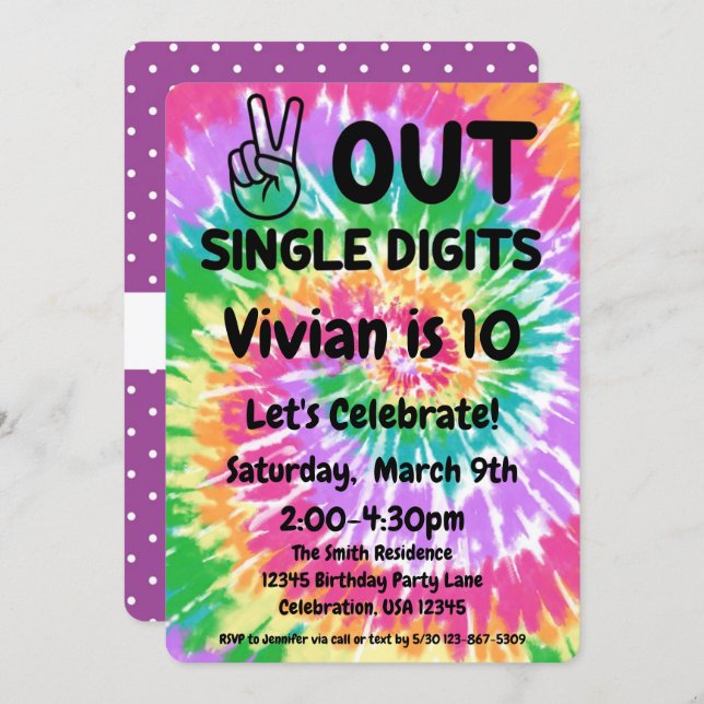 10th Birthday Peace out single digits Invitation (Front/Back)