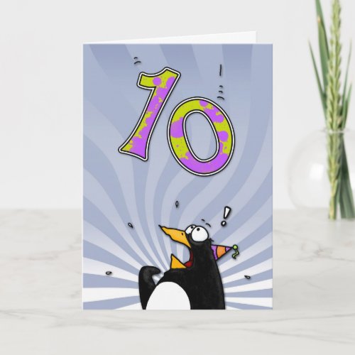 10th Birthday _ Penguin Surprise Card