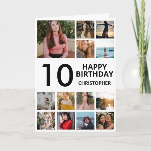 10th Birthday Photo Collage 13 Photos Black White Card