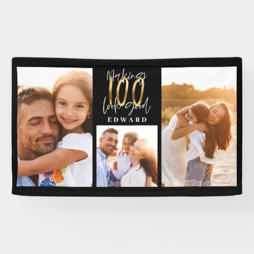 10th birthday photo collage black gold typography  banner