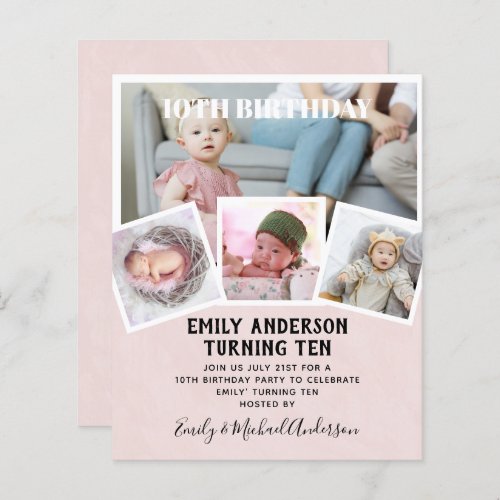 10TH Birthday Photo Collage Invite Boy Girl Mixed