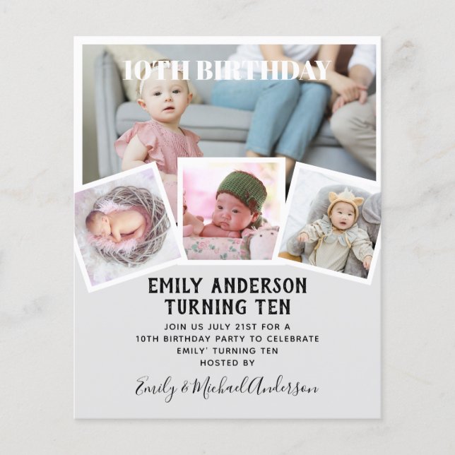 10TH Birthday Photo Collage Invite Boy Girl Mixed Flyer (Front)