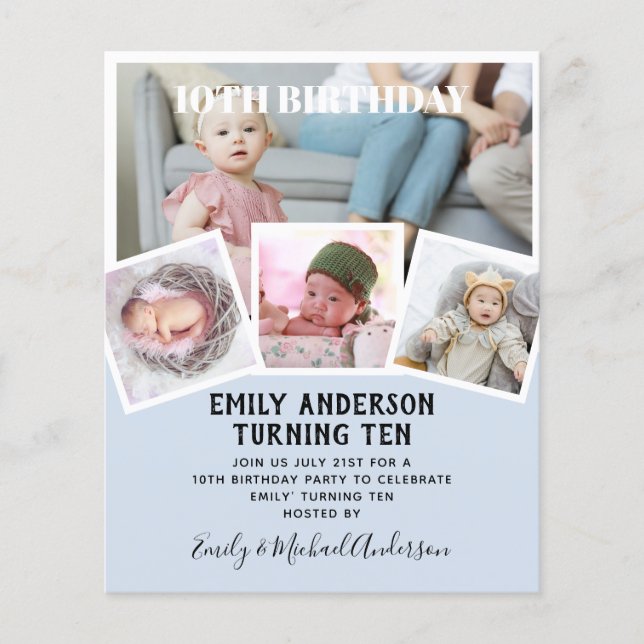 10TH Birthday Photo Collage Invite Boy Girl Mixed Flyer (Front)