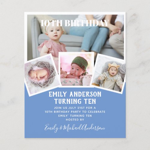 10TH Birthday Photo Collage Invite Boy Girl Mixed Flyer