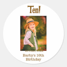 10th birthday photo name date simple brown beige b