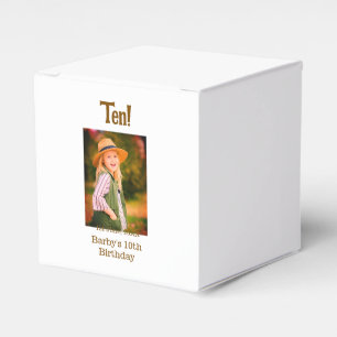 10th birthday photo name date simple brown beige b favor boxes
