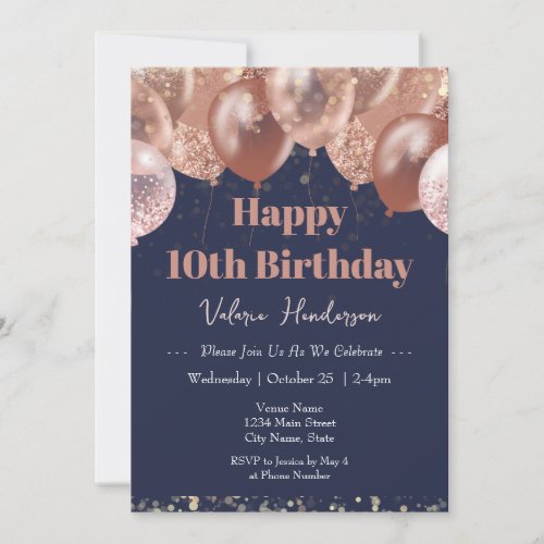 10th Birthday Pink Balloons Invitation