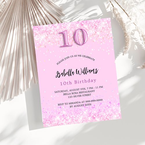 10th birthday pink confetti girl budget invitation