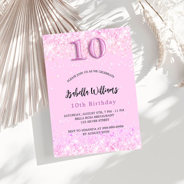 10th birthday pink confetti girl party luxury invitation (Creator Uploaded)