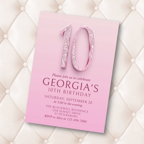 10th Birthday Pink Diamonds Invitation