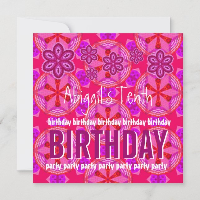 10th Birthday Pink Flowers Custom Name V09 Invitation (Front)
