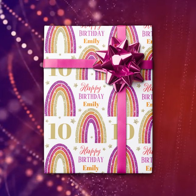 10th Birthday Pink Glitter Custom Name  Wrapping Paper (Creator Uploaded)