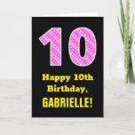 [ Thumbnail: 10th Birthday: Pink Stripes and Hearts "10" + Name Card ]