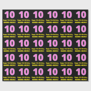 10th Birthday: Pink Stripes and Hearts "10" + Name Wrapping Paper