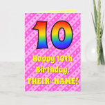 [ Thumbnail: 10th Birthday: Pink Stripes & Hearts, Rainbow # 10 Card ]