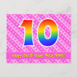 [ Thumbnail: 10th Birthday: Pink Stripes & Hearts, Rainbow 10 Postcard ]