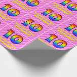 [ Thumbnail: 10th Birthday: Pink Stripes & Hearts, Rainbow # 10 Wrapping Paper ]