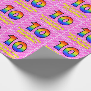 10th Birthday: Pink Stripes & Hearts, Rainbow # 10 Wrapping Paper