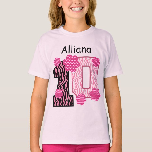 10th Birthday Pink Zebra Custom Name V025A2 T-Shirt (Front)