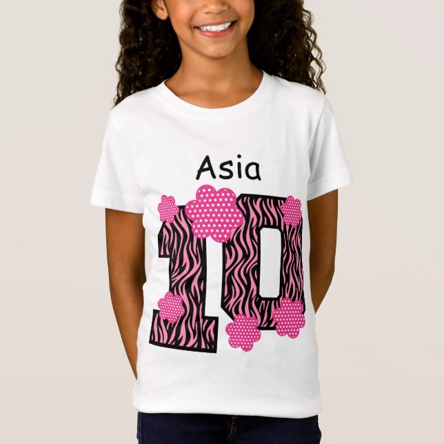 10th Birthday Pink Zebra Custom Name V025A3 T-Shirt (Front)