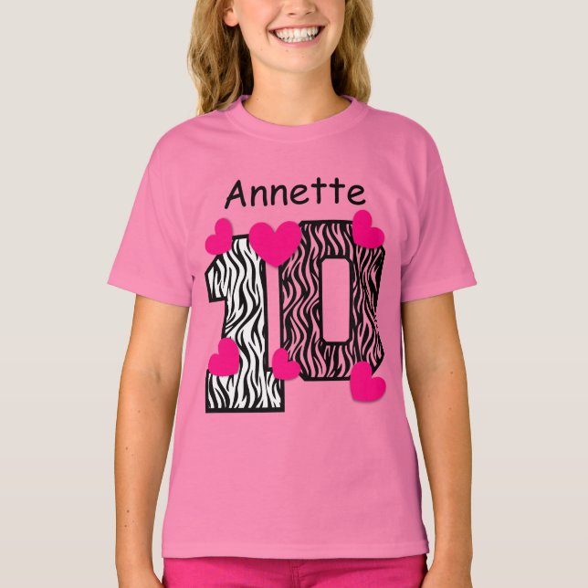 10th Birthday Pink Zebra Custom Name V025A5 T-Shirt (Front)