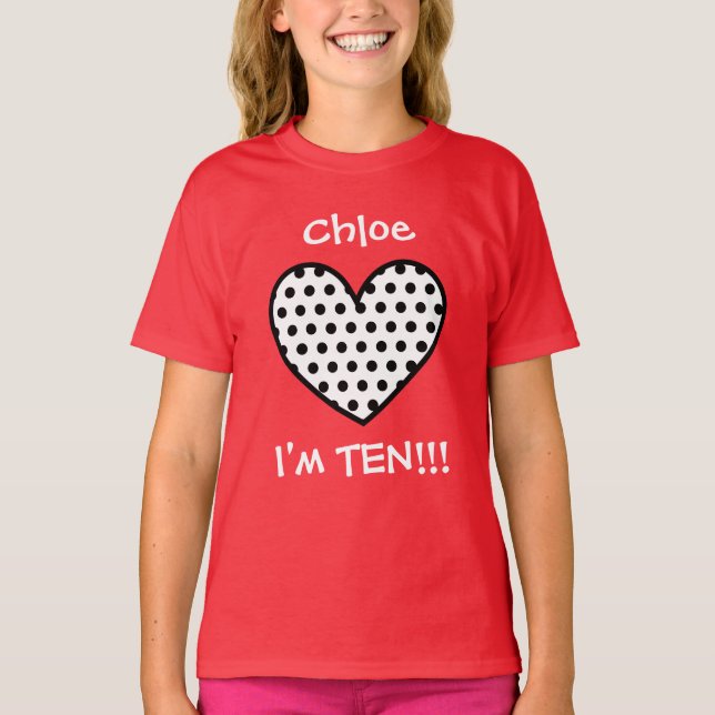 10th Birthday Polka Dot Heart W01P T-Shirt (Front)