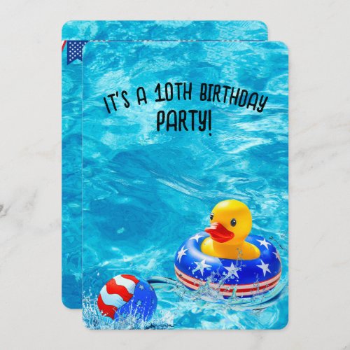 10th Birthday Pool Party With Yellow Duck Invitation