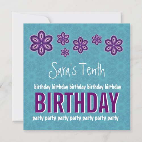 10th Birthday Purple Flowers Custom Name Announcements