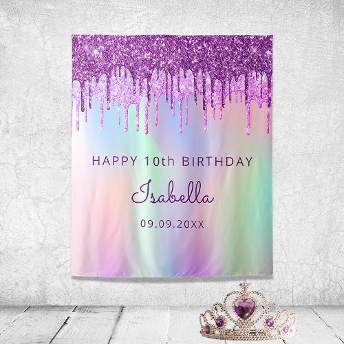 10th Birthday purple pink glitter holographic Tapestry