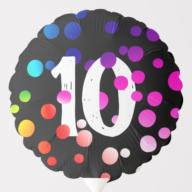 10th Birthday Rainbow Dots on Black Balloon (Front)