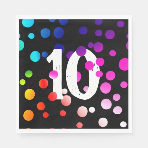 10th Birthday Rainbow Dots on Black Napkins