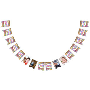 10th birthday rainbow glitter DIY photo children's Bunting Flags