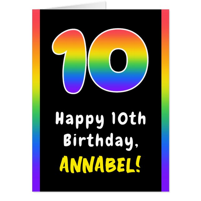 10th Birthday: Rainbow Spectrum # 10, Custom Name Card (Front)