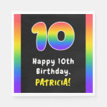 [ Thumbnail: 10th Birthday: Rainbow Spectrum # 10, Custom Name Napkins ]