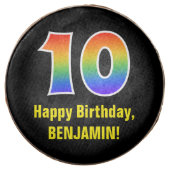 10th Birthday - Rainbow Spectrum Pattern Number 10 Chocolate Covered Oreo (Front)