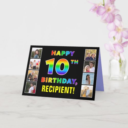 10th Birthday Rainbow Text Custom Photos  Name Card