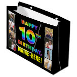 [ Thumbnail: 10th Birthday: Rainbow Text, Custom Photos & Name Gift Bag ]