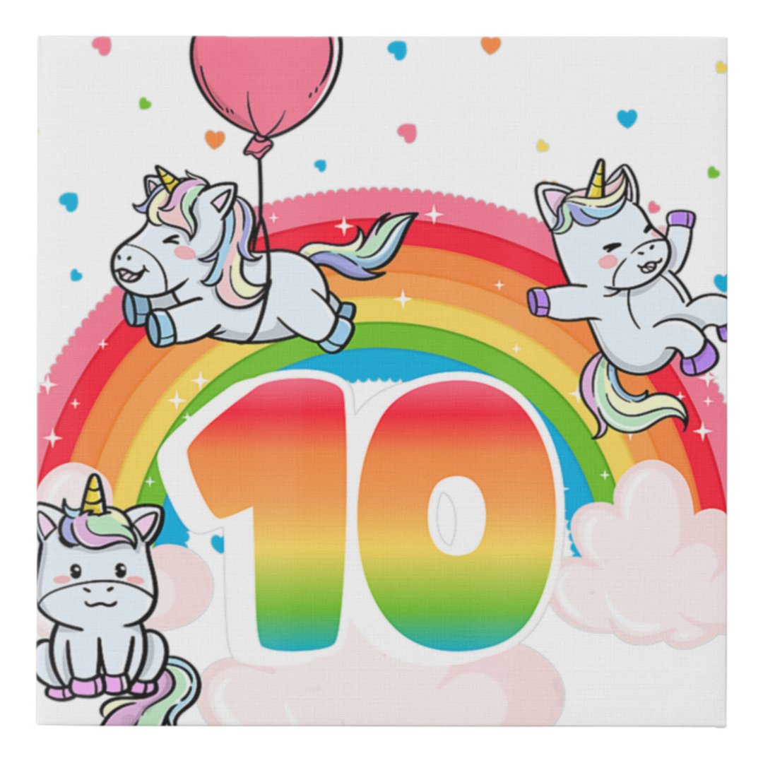 10th Birthday Rainbow Unicorn Themed Birthday Part Faux Canvas Print