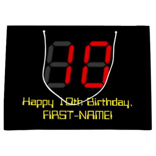 10th Birthday Red Digital Clock Style 10  Name Large Gift Bag