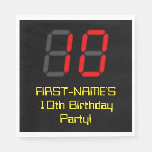 10th Birthday Red Digital Clock Style 10  Name Napkins