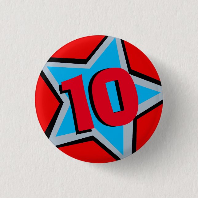 10th Birthday red gray star age button/badge Button (Front)